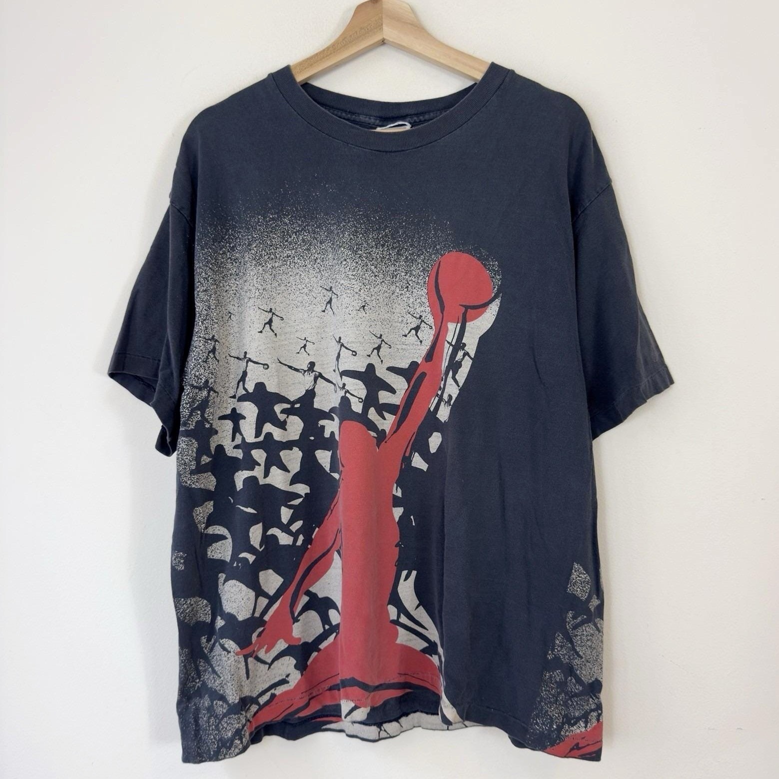 Vintage 90's Nike Michael Jordan Aop Art Black Tee Shirt - Large